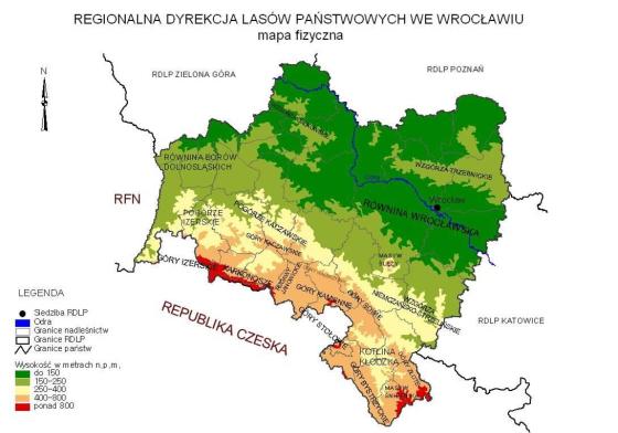 mapa fizyczna wroclawia Położenie   Regionalna Dyrekcja Lasów Państwowych we Wrocławiu 